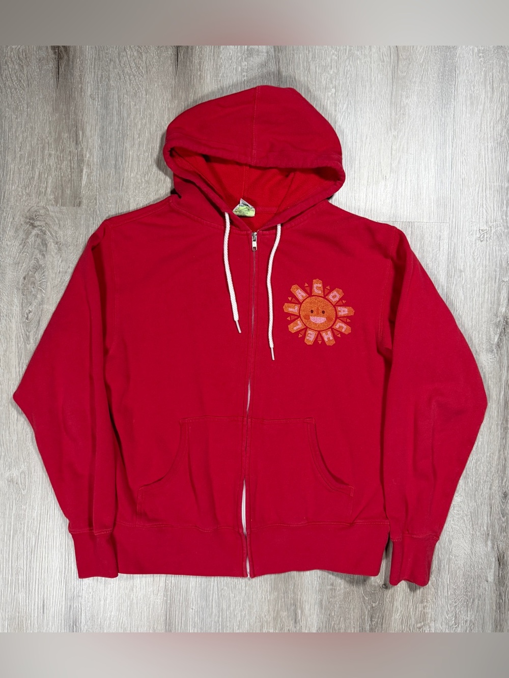 Coachella Official Merchandise Smiley Sun Graphic Zip-Up Hoodie Small